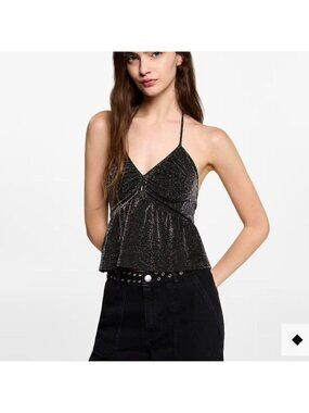Mango black glitter halter top Size L #glamour #party #halter #sexy #cute